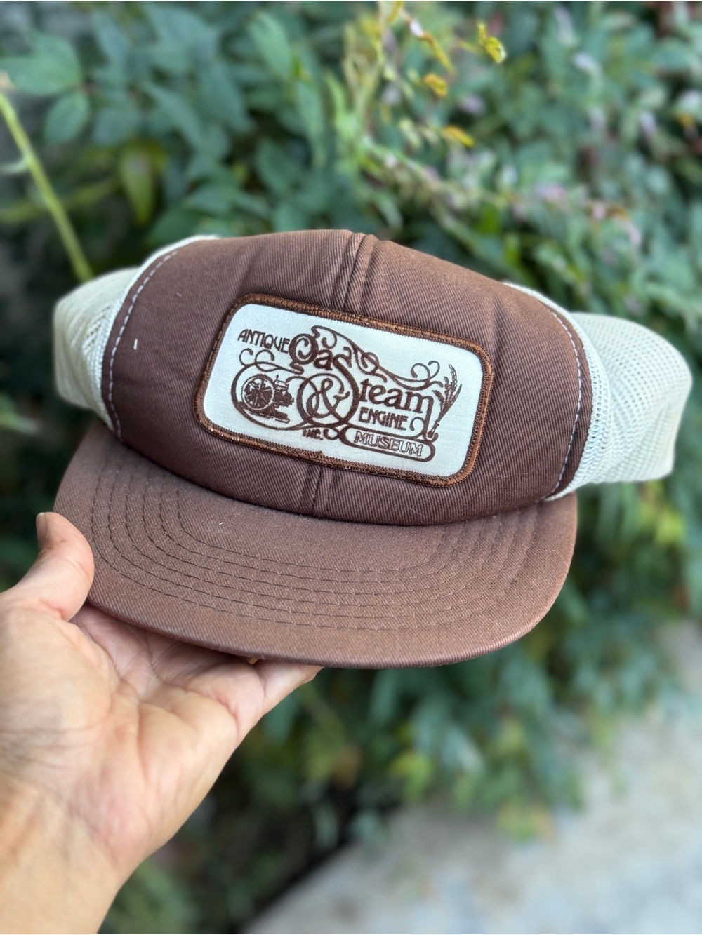 Antique Steam Engine Brown Mesh Trucker Hat